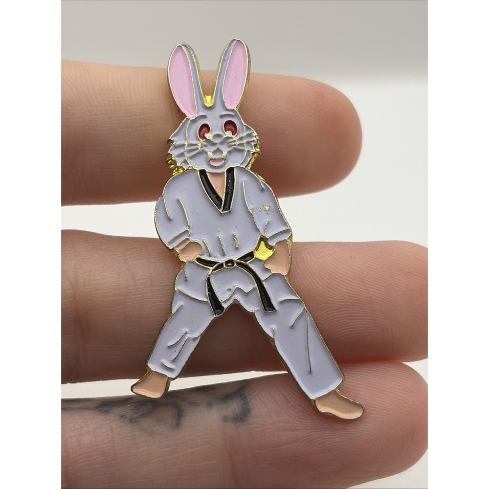Man In Bunny Head Costume Karate Gi Martial Arts Lapel Hat Pin